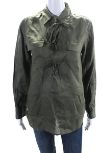 Equipment Femme Women's Collared Long Sleeves Lace Up Blouse Olive Green Size XS - Picture 1 of 5