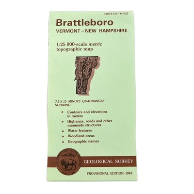 USGS Mapa Topográfico 1984 Survey 30"x60" VT, NH Brattleboro 42072-G5-TM-025 Foto 1 de 4