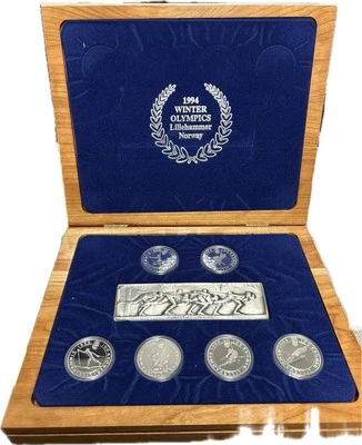 Norway Lillehammer 1994 Winter Olympics Coin Set .999 Fine Silver Bar - Image 1 of 4