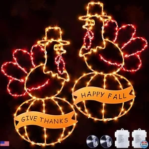 2 Pcs LED Turkey Window Lights with Timer, 8 Modes, Battery Operated Fall Decor - Picture 1 of 6