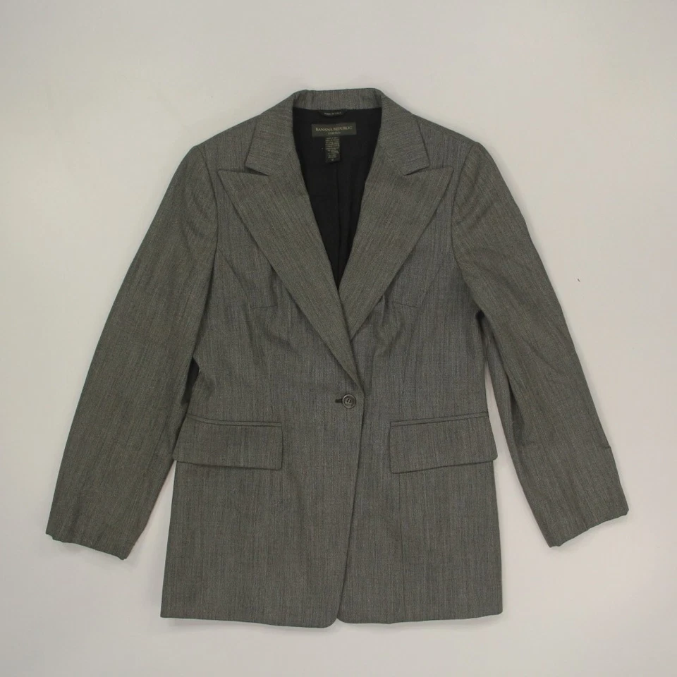 Banana Republic эластичной женщин шерсти Blazer куртка размер 12 серый 1 кнопка винтажный Италии - Изображение 1 из 4