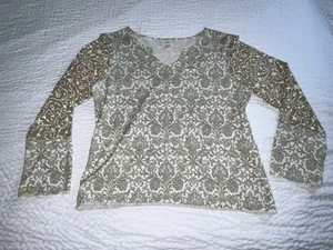 J.Jill Beige/Green Floral Pima Cotton Knit 3/4 Sleeve Shirt Women's MP - Picture 1 of 8