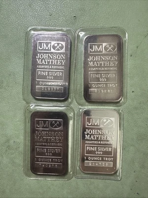 Lote de 4, 1 oz X 4 JM Johnson Matthey .999 plata 1 onza barra serie vintage Foto 1 de 4
