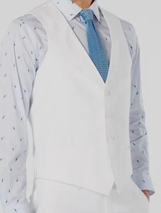 Bar III Men's White Solid Slim Fit 100% Linen Suit Vest Waistcoat Size L - Picture 1 of 2