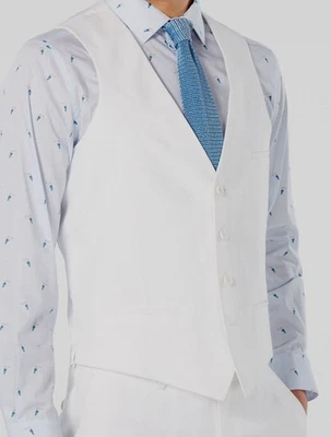 Bar III Men's White Solid Slim Fit 100% Linen Suit Vest Waistcoat Size L - Image 1 of 2