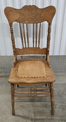 Press Back Tooled Leather Seat ding Chair Antique French Country Style? Cover