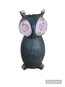 LEFTON BLACK OWL BANK WITH PINK TRIM WITH SPAGHETTI TRIM AND RHINESTONES Retro - Picture 1 of 6