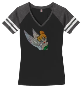 Camiseta para mujer Tinkerbell Disney Camiseta para mujer Camiseta S-4XL Bling Cuello en V - Imagen 1 de 2