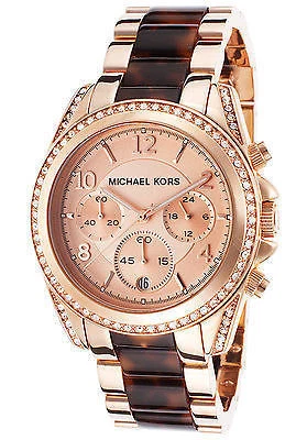 Michael Kors Blair Chronograph Glitz Watch MK5859 RoseGold w/ Tortoise - Image 1 of 1