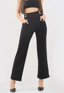 High Waist Button Trousers - Picture 1 of 8