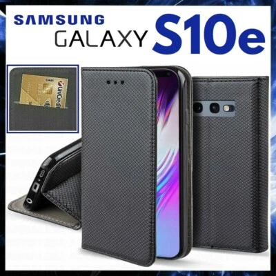 CUSTODIA A PORTAFOGLIO LIBRO per SAMSUNG GALAXY S10e Cover Pelle Nera