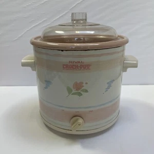 Vintage Rival 3.5 Qrt Crock Pot Slow Cooker Model 3100 Pink Flowers - Tested! - Picture 1 of 12