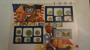 1990 P&D US Mint Sets in Postal Commemorative Society Presentation Panel 12 COIN - Picture 1 of 8