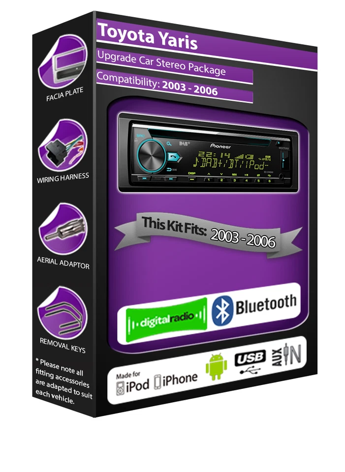 Toyota Yaris Radio DAB ,Pioneer Auto Stereo CD USB Aux IN Lettore,Bluetooth Kit - Immagine 1 di 4