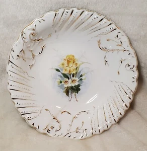 Germany Antique Porcelain Serving Bowl Dish Gilded W/ Yello Daffodil Floral - Picture 1 of 7