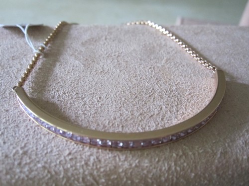 Splendido bracciale Michael Kors Slider nuovo con etichette cristalli viola catena oro rosa $ 115