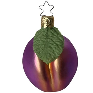 Adorno de vidrio Inge vintage vidrio soplado ciruela tela hoja Navidad Alemania Occidental - Imagen 1 de 9