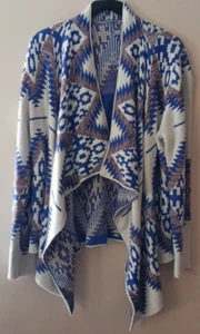 Charlotte Russe Cardigan Womens Sz XL White Blue Aztec Southwest Sweater Jacket - Picture 1 of 11