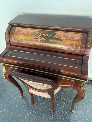 Antique French Louis XV Bureau De Pente Writing Desk 19th Century KEY and CHAIR Cover