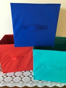 Red Blue & Teal Essentials Collapsible Storage Set 3 Cubes Fabric 10½" x 11" NEW - Picture 1 of 4