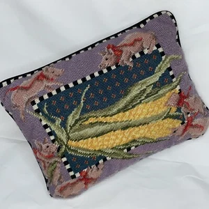 Through The Looking Glass Velvet Pig Corn Needlepoint RectangleWool Small Pillow - Picture 1 of 19