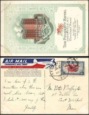 US Airmail Cover The Poinsett Hotel Greenville South Carolina 1941 Eastern Air - Image 1 of 3