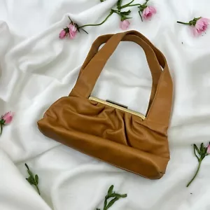 Brown Faux Leather Mini Shoulder Purse Bag Y2K Classic Casual Ruched Vintage 90s - Picture 1 of 6