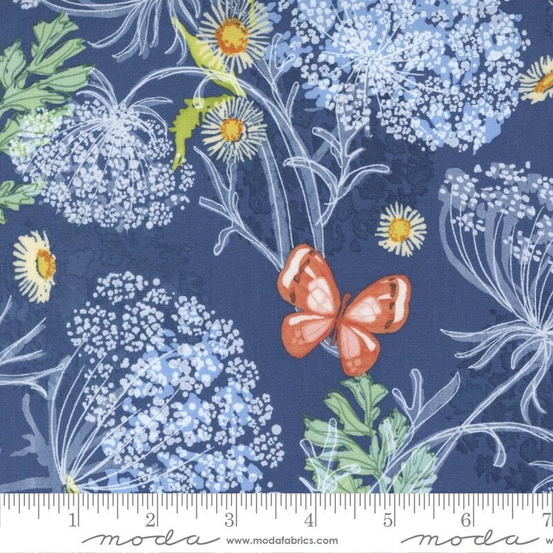 Wild Blossoms Queen Annes Lace Navy Blue by Robin Pickens for Moda 1/2 Yard - Image 1 of 1