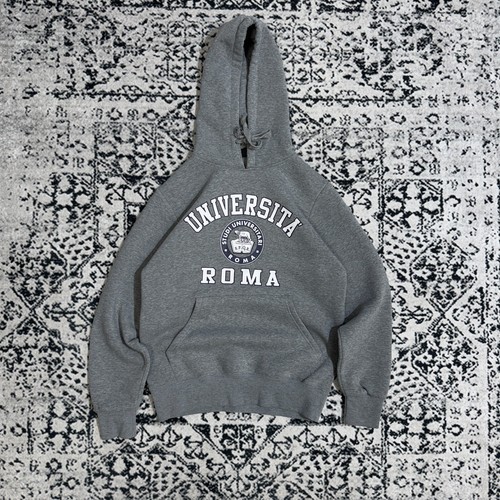 GUCCI Felpa con cappuccio vintage unisex grigio cotone taglia S Università di Roma Y2K anni 90 vestibilità regolare