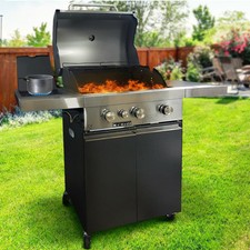 Barbecue a Gas Pietra Lavica 3 Fuochi + Fornello e Piano Laterali Doppia Griglia