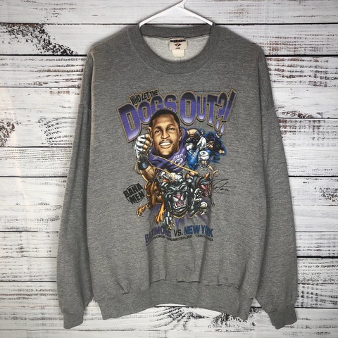 Vintage Y2K Baltimore Ravens Ray Lewis “Who Let The Dogs Out?!” Sweatshirt Large Cover