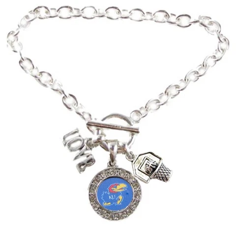 Kansas Jayhawks Multi Charm Love Basketball Blue Silver Bracelet Jewelry KU Cover