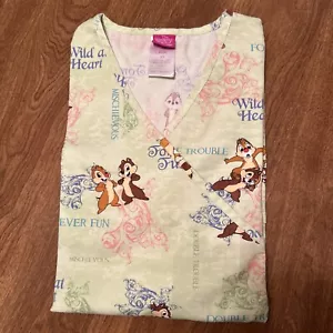 Disney Scrub Top Chip & Dale Print Lime Green XS Nurse/Dental/Vet Tech EUC - Picture 1 of 4