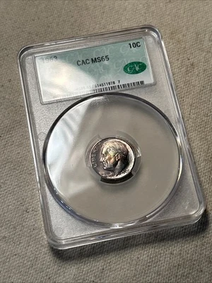 1963 Roosevelt Dime ~ Rainbow Toned ~ Uncirculated CACG MS65 - Image 1 of 4