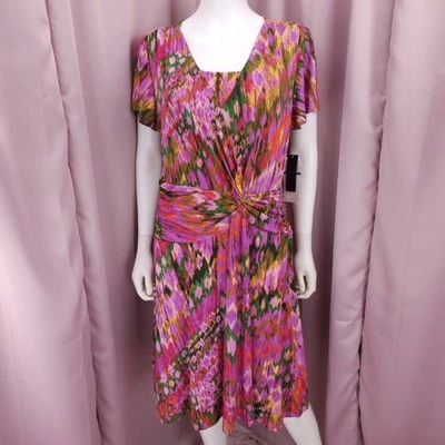 Vestido para mujer Nina Leonard geométrico manga corta cuello en V plisado línea A XL NUEVO CON ETIQUETAS Foto 1 de 4