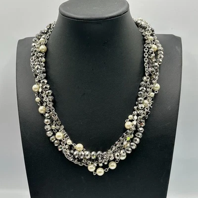 Collar WHBM Tono Plata Cristal Facetado Perla Multi Hilo Declaración 16" Foto 1 de 4