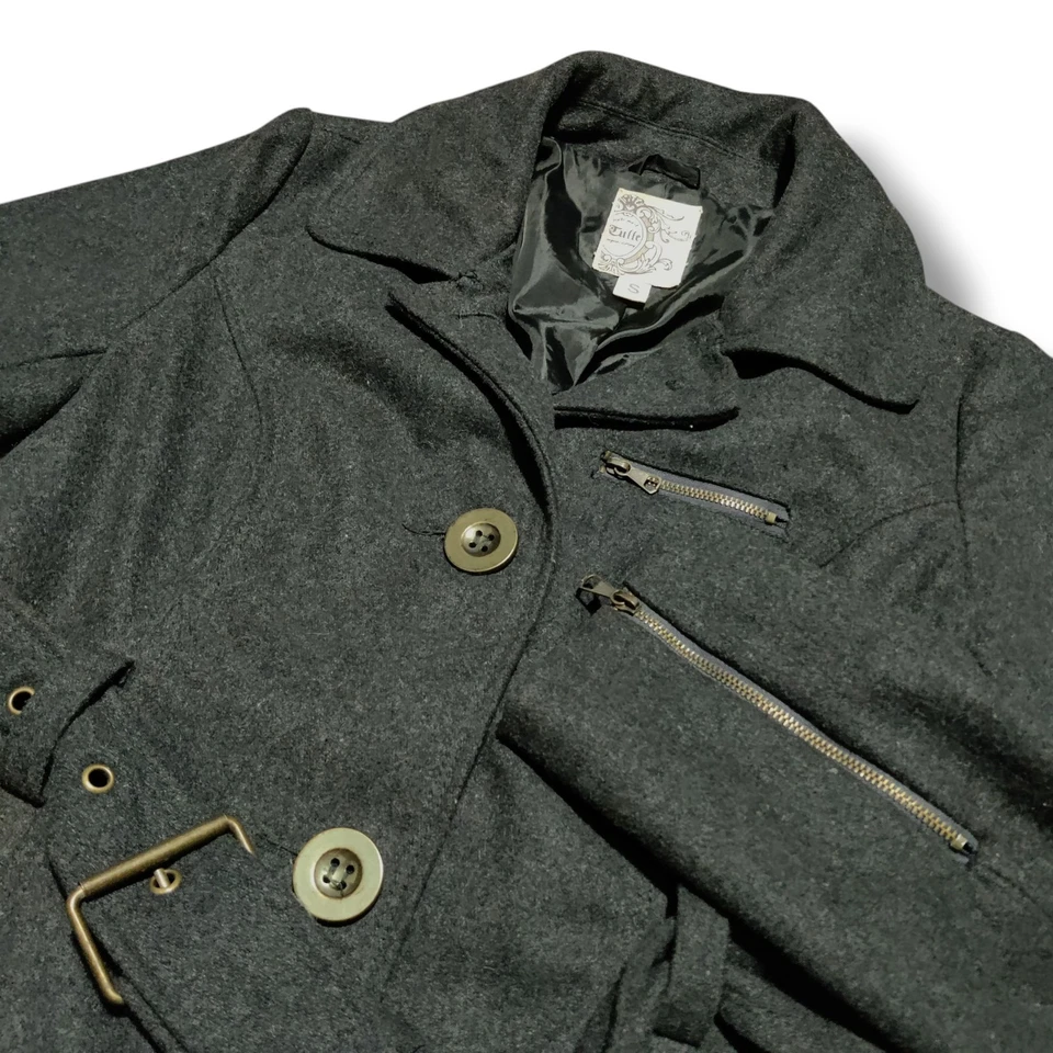 Abrigo para mujer Tul Anthropologie mezcla de lana pequeño botón gris militar vampiro Foto 1 de 4