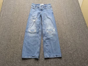 Abercrombie Fitch Jeans Girls 10 Blue High Rise Wide Leg Distressed Light Wash - Picture 1 of 13