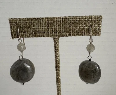 BARSE Pierced Drop Earrings Natural Gray Stones Sterling Silver French Hooks - Image 1 of 4