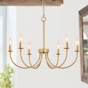 Lámpara de araña dorada, 26" 6 luces Lámparas de granja para iluminación de comedor F... - Imagen 1 de 9