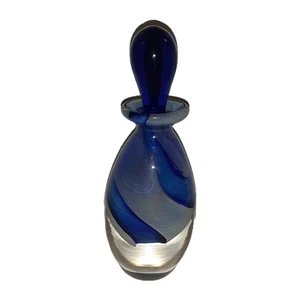 Vintage Blown Glass Perfume Bottle With Stopper Blue Swirl 5.5" (Broken Stopper) - Picture 1 of 9