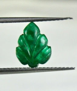 ZAMBIA NATURAL EMERALD CARVED LEAF 1.64 CARATS GEMSTONE FOR RING PENDANT DESIGN - Picture 1 of 8