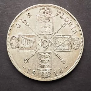 1914 Great Britain Silver Florin - FREE SHIPPING! M5434 - Picture 1 of 2