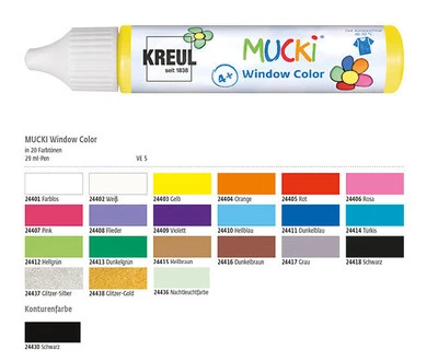 Window Color Stifte für Kinder, MUCKI, Window Color Malfarbe vegan 29 ml