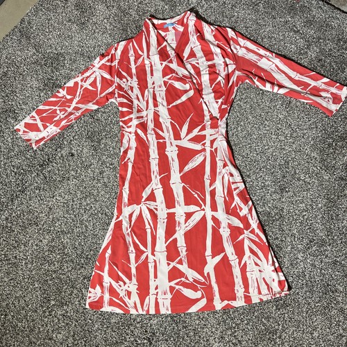 OFF WHITE Abito finto avvolgente J. McLaughlin rosa sporco stampa bambù bianco manica a 3 4 piccolo base