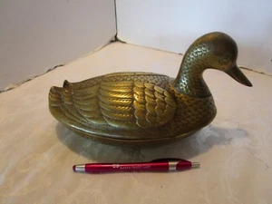 Vintage BRASS DUCK 2 PC. Keepsake Box embossed Heavy Korea 1970's 10” W - Picture 1 of 10