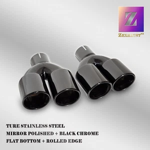 Glossy Black Quad 3.5" Out 2.5" In Exhaust Tips Stainless Staggered Dual Wall - Picture 1 of 2