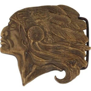 Brass Native American Indian Chief Hippie Western Cowboy 70 Vintage Belt Buckle - Picture 1 of 5