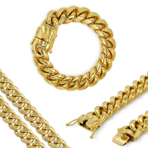 Cuban Link Chain Curb 18K Gold Plated Bracelet 8.5" Stainless Steel Jewelry For - Picture 1 of 15