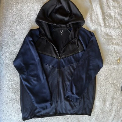 Ideology Men's Full Zip Chevron Front Black And Navy Fleece Hoodie Sweatshirt - Image 1 of 4